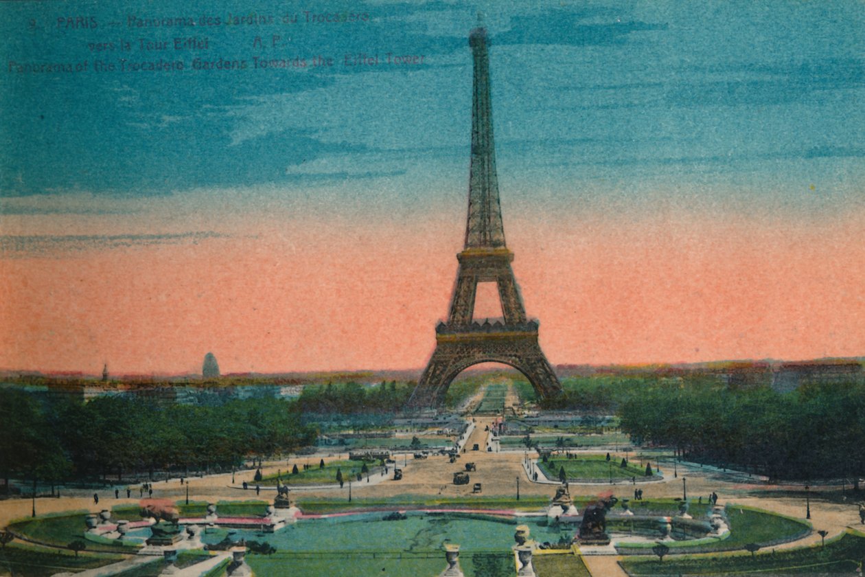 Panorama over Jardins du Trocadéro og Eiffeltårnet, Paris, c1920 af Unbekannt