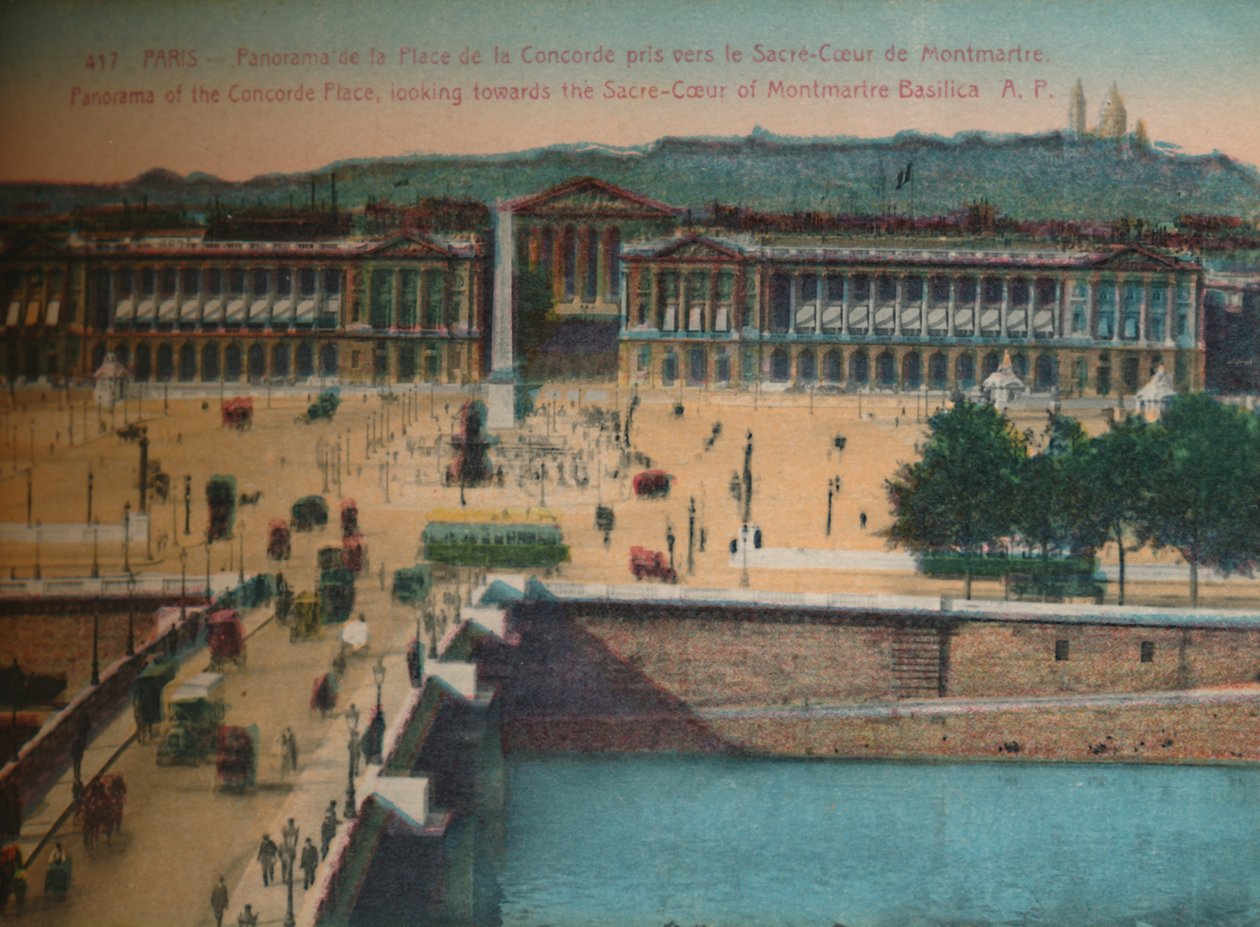 Panorama af Place de la Concorde, med udsigt til Sacré-Coeur-basilikaen i Montmartre, Paris, af Unbekannt