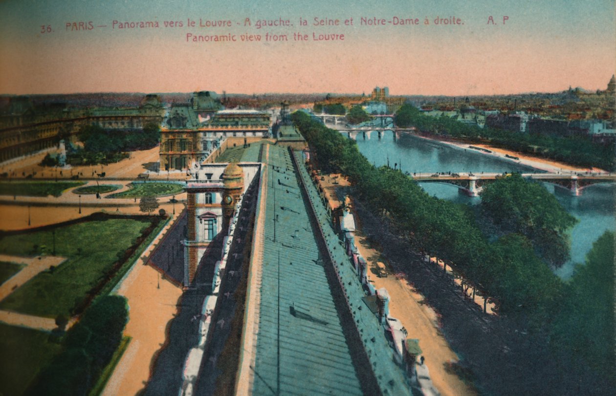 Panoramaudsigt mod Louvre, Paris, c1920 af Unbekannt