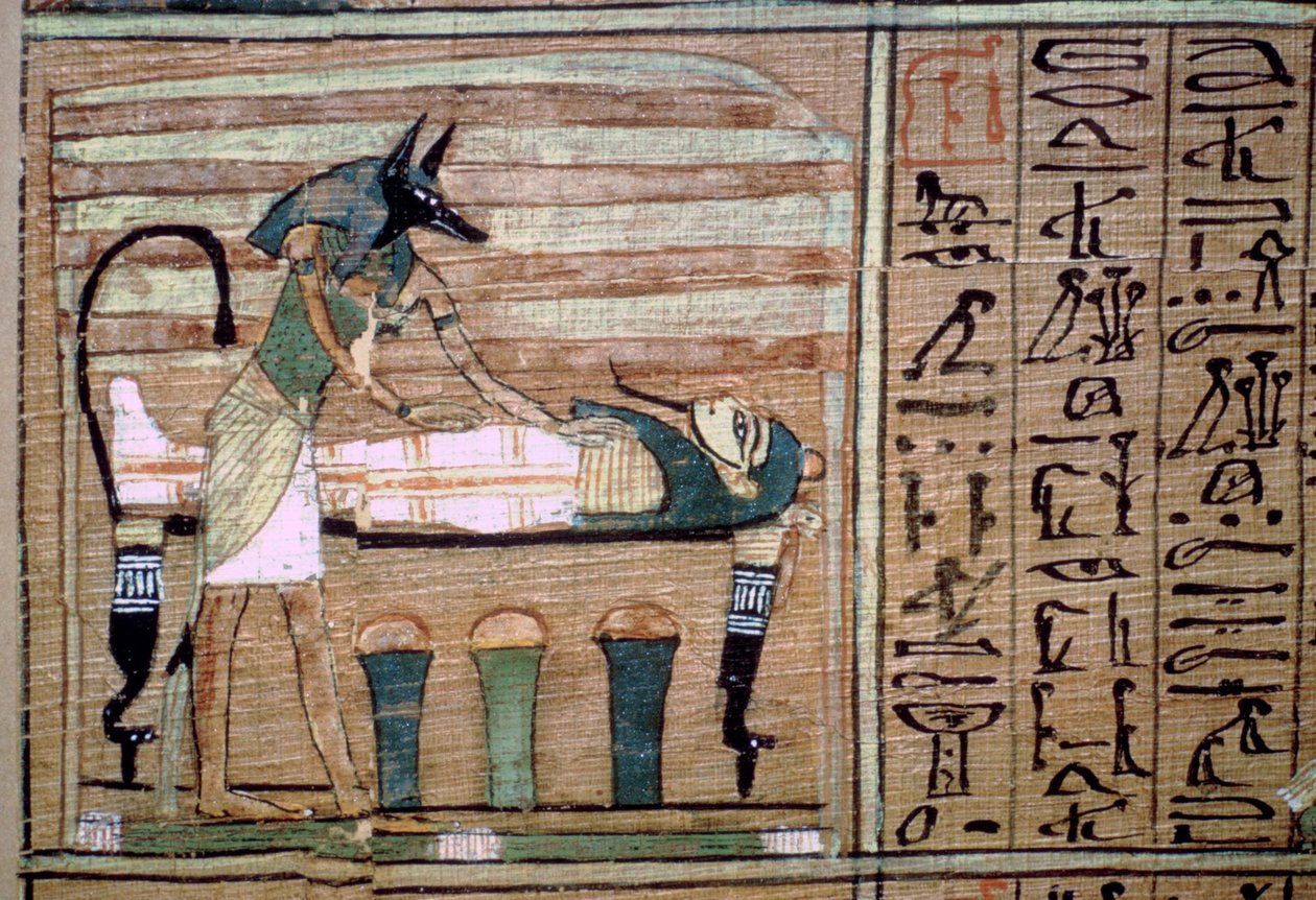 Papyrus af Anubis forbereder en mumie af Unbekannt