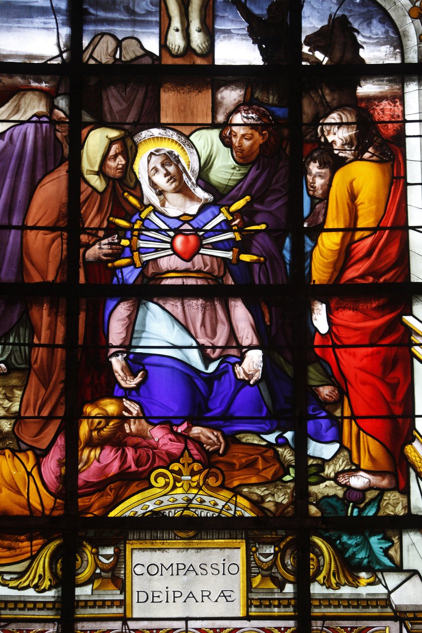 Paris, Frankrig Saint Laurent kirke farvet glas: Marys syv dolorer (sorger), Paris, Frankrig af Unbekannt