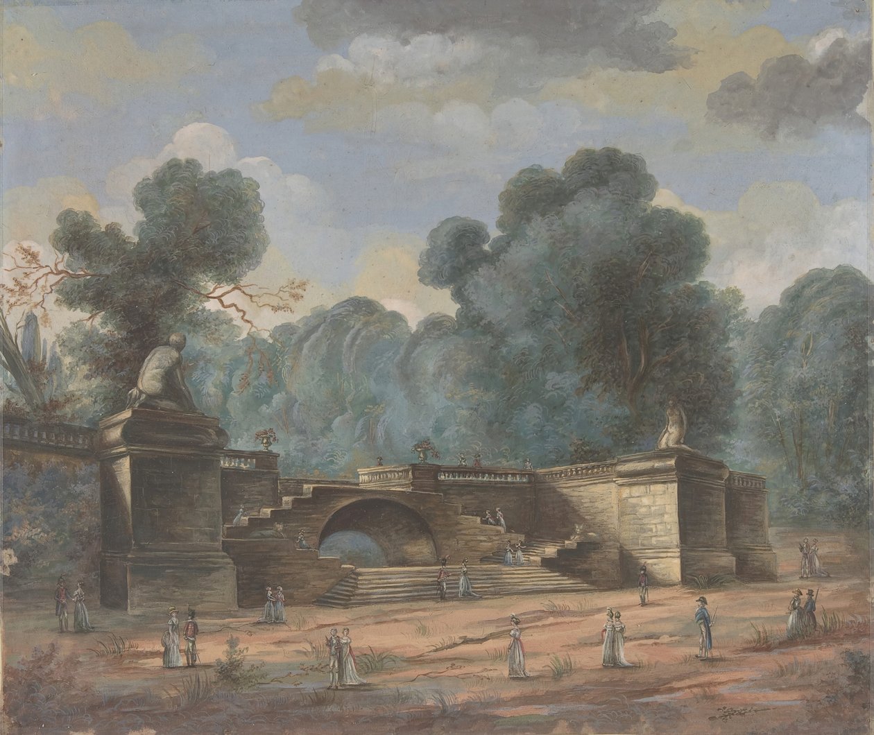 Parklandskab med slentrefigurer, 1800-tallet. af Unbekannt