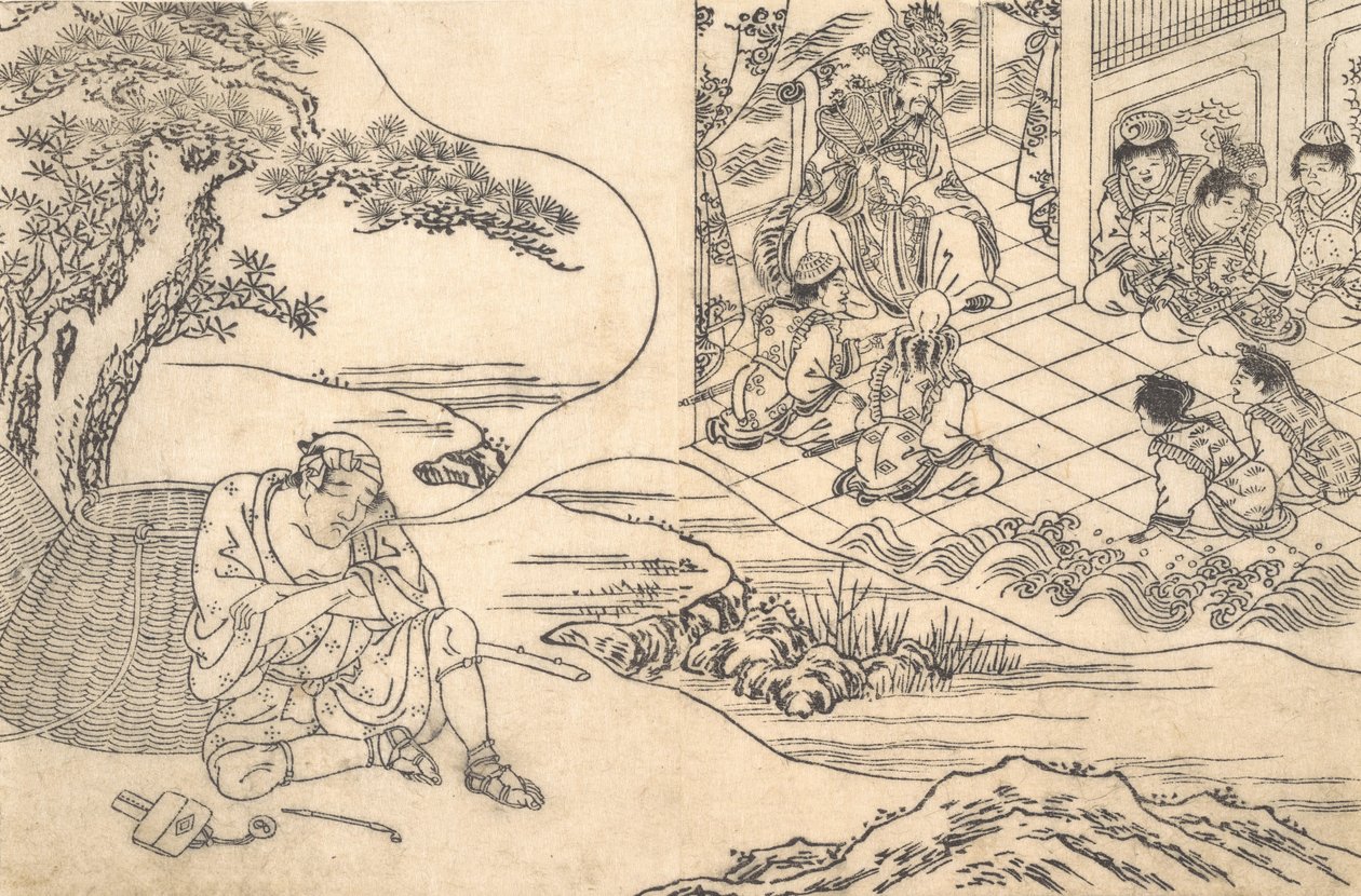Parodi på fortællingen om den unge mand Lu: En fisker som drømmer, ca. 1700. af Unbekannt