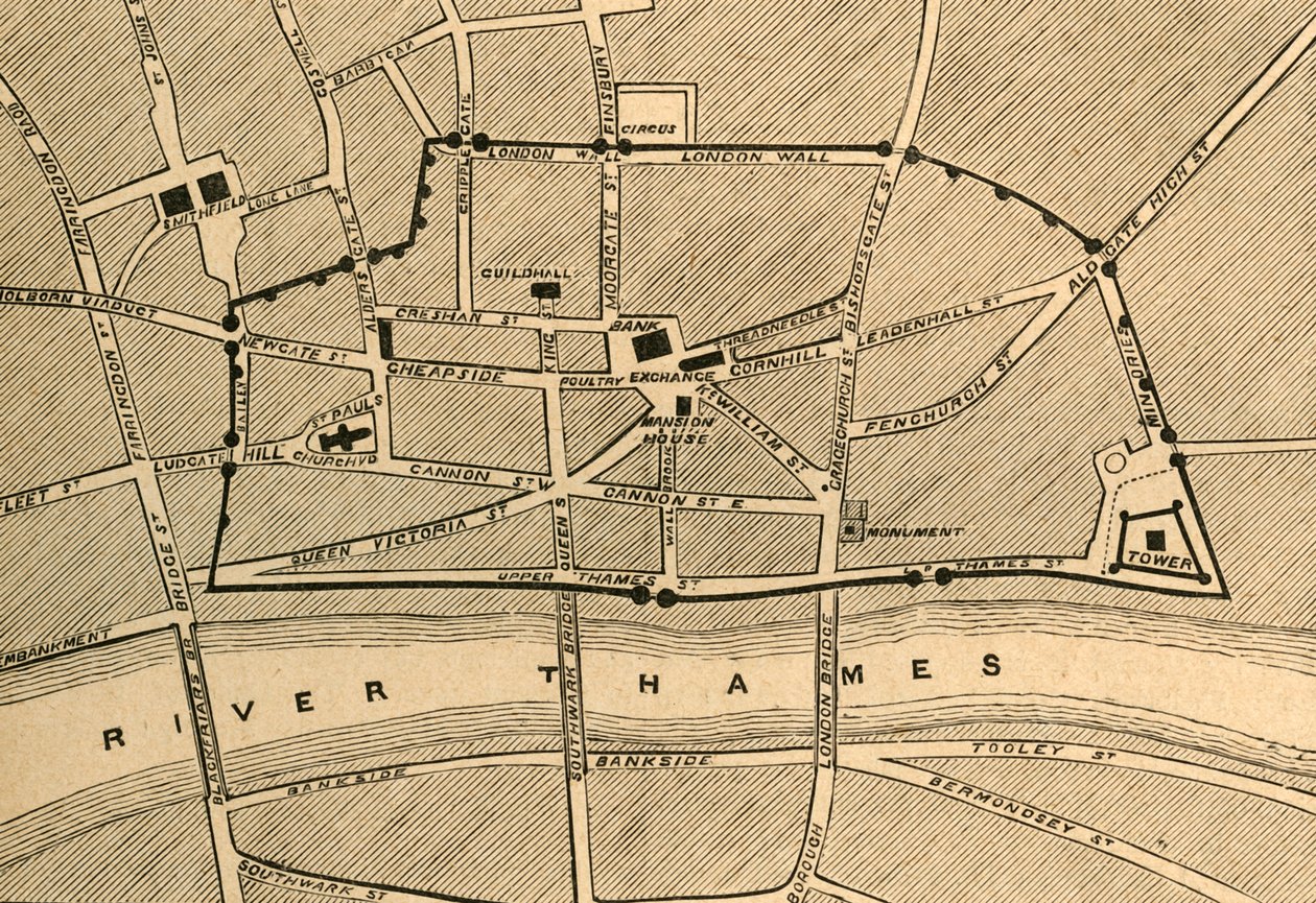 En del af det moderne London, viser den gamle mur, 1897. af Unbekannt