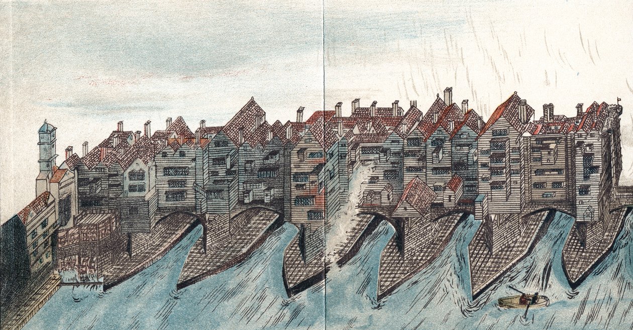 En del af Old London Bridge, c1600 af Unbekannt