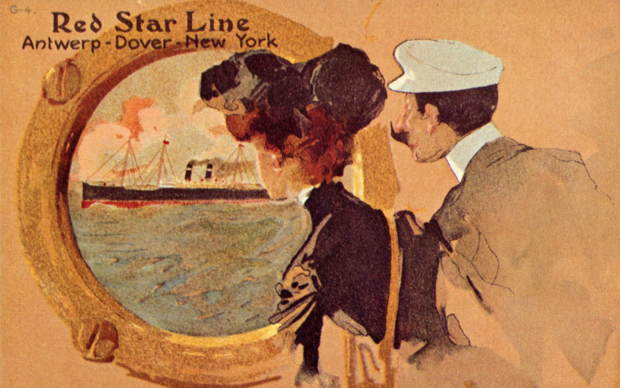 Passagerer, der kigger gennem koøjet om bord på en Red Star-fartøj, c1900. af Unbekannt