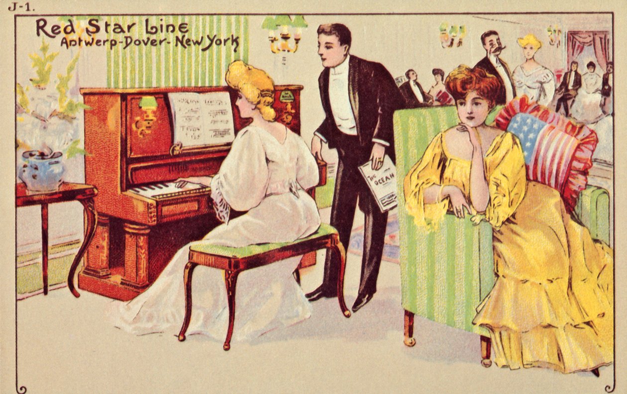 Passagerer slapper af efter middagen på en Red Star liner, 1907. af Unbekannt