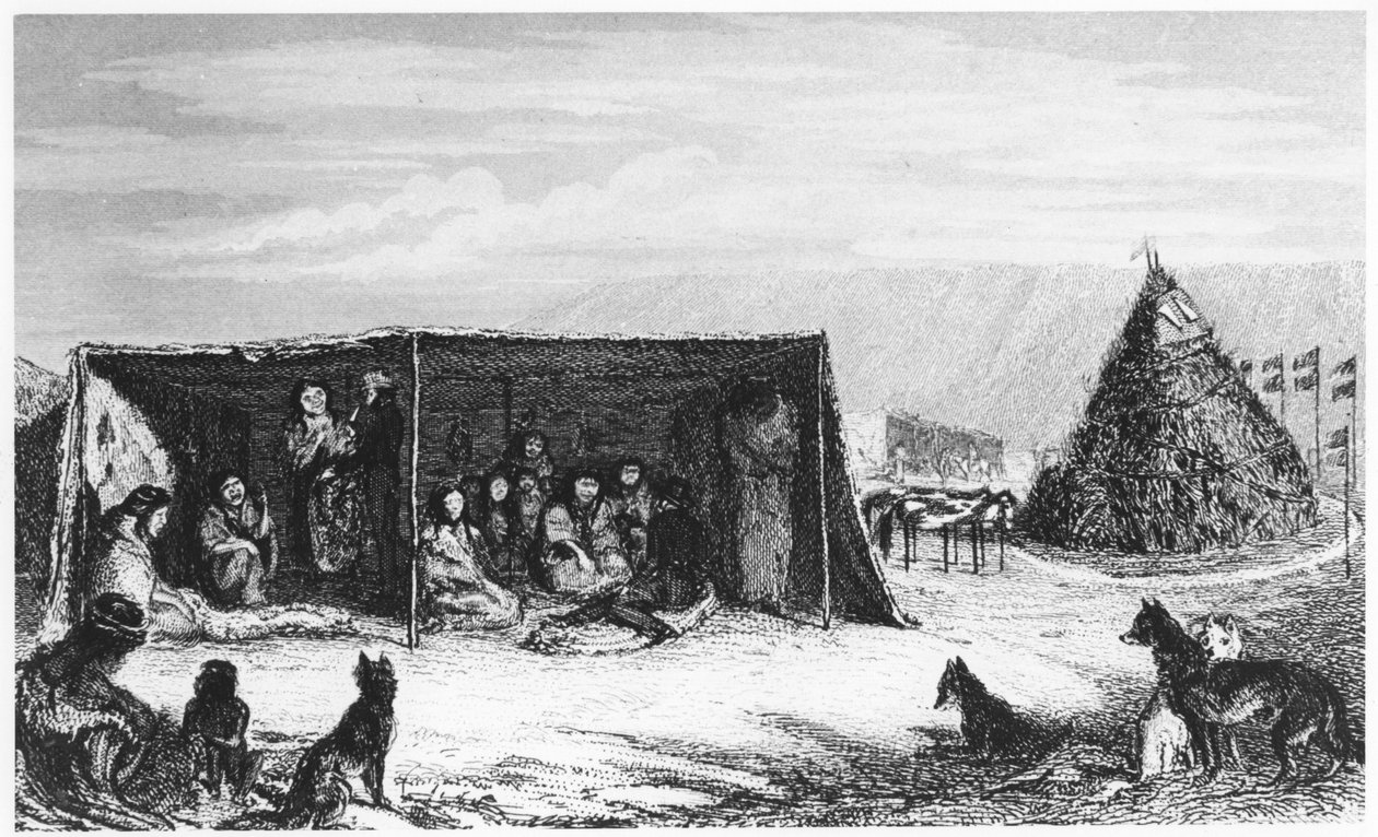 Patagonians in a toldo or skin tent, 1830 1839 af Unbekannt