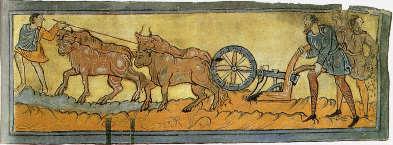 Bønder, der pløjer miniature fra Cotton MS Tiberius, 11. århundrede af Unbekannt