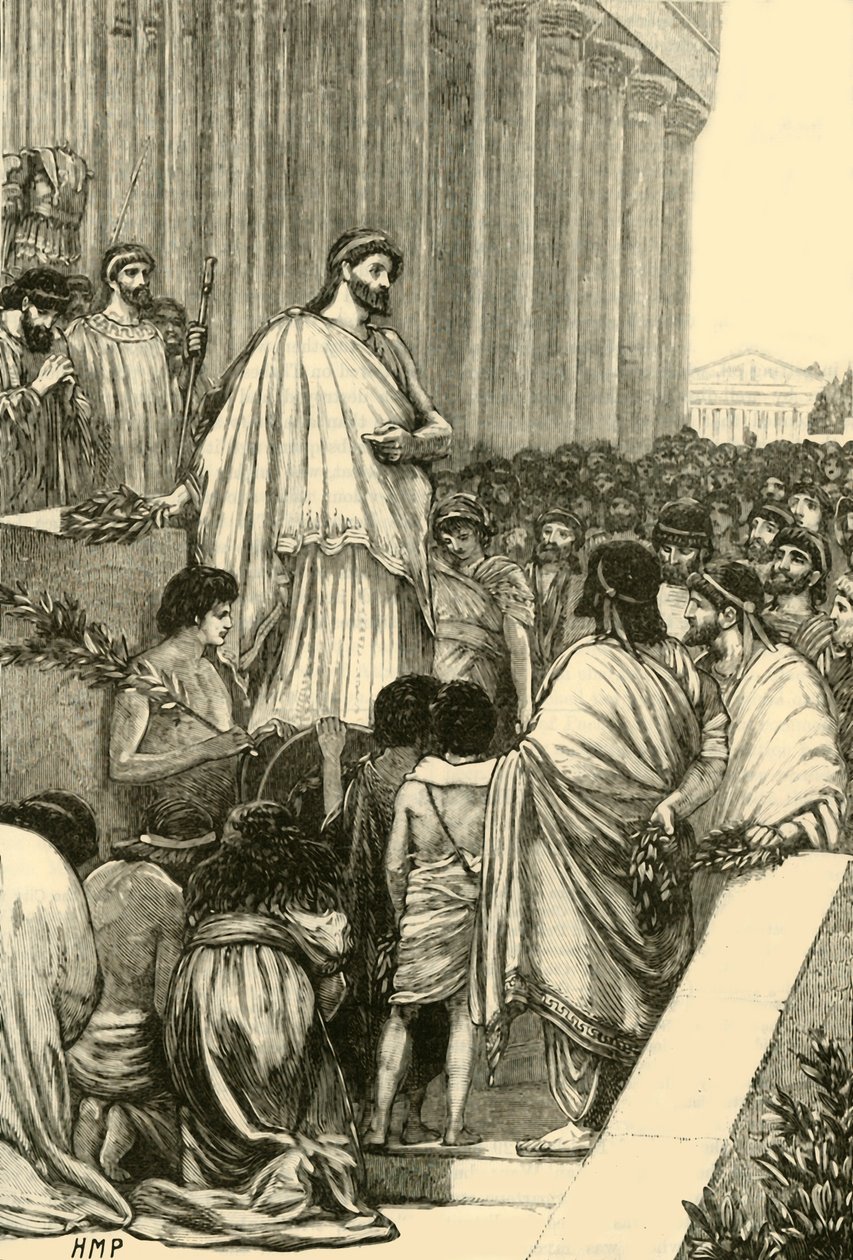 Perikles leverer begravelsestalen over athenerne, 1890. af Unbekannt