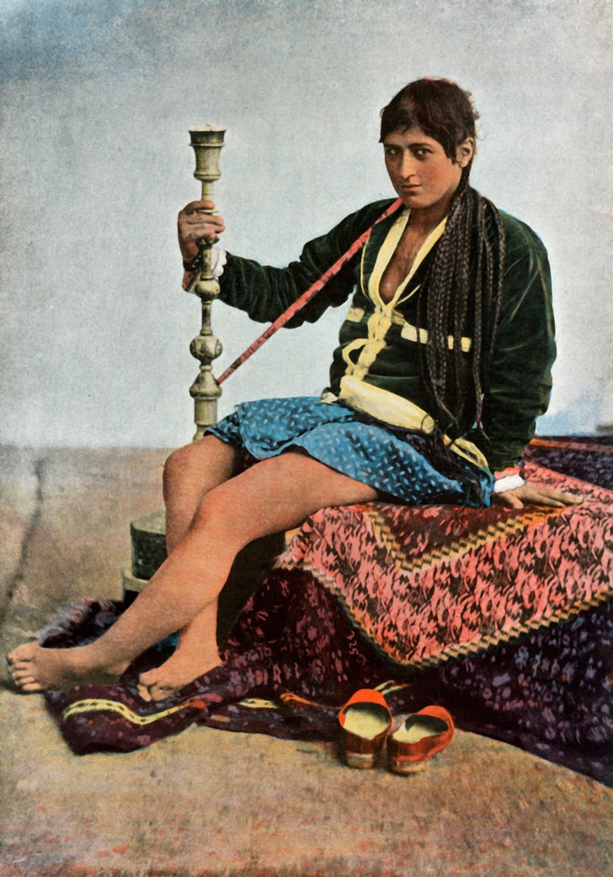 Persane Fumant Le Kalgan, persisk kvinde, der ryger i Kalgan, 1900. af Unbekannt