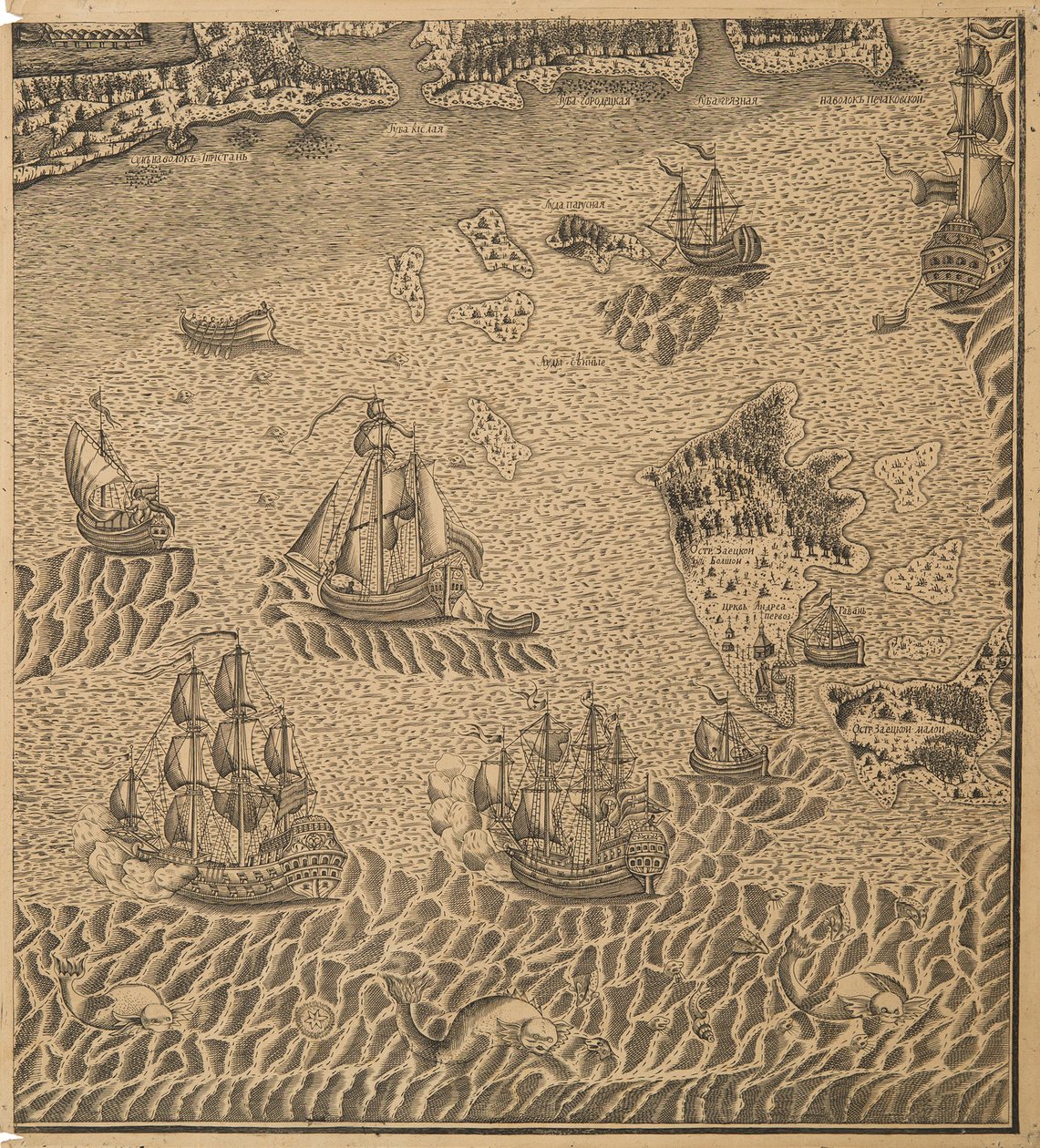 Peter den Stores flåde ved Omega-bugten, ca 1707 af Unbekannt