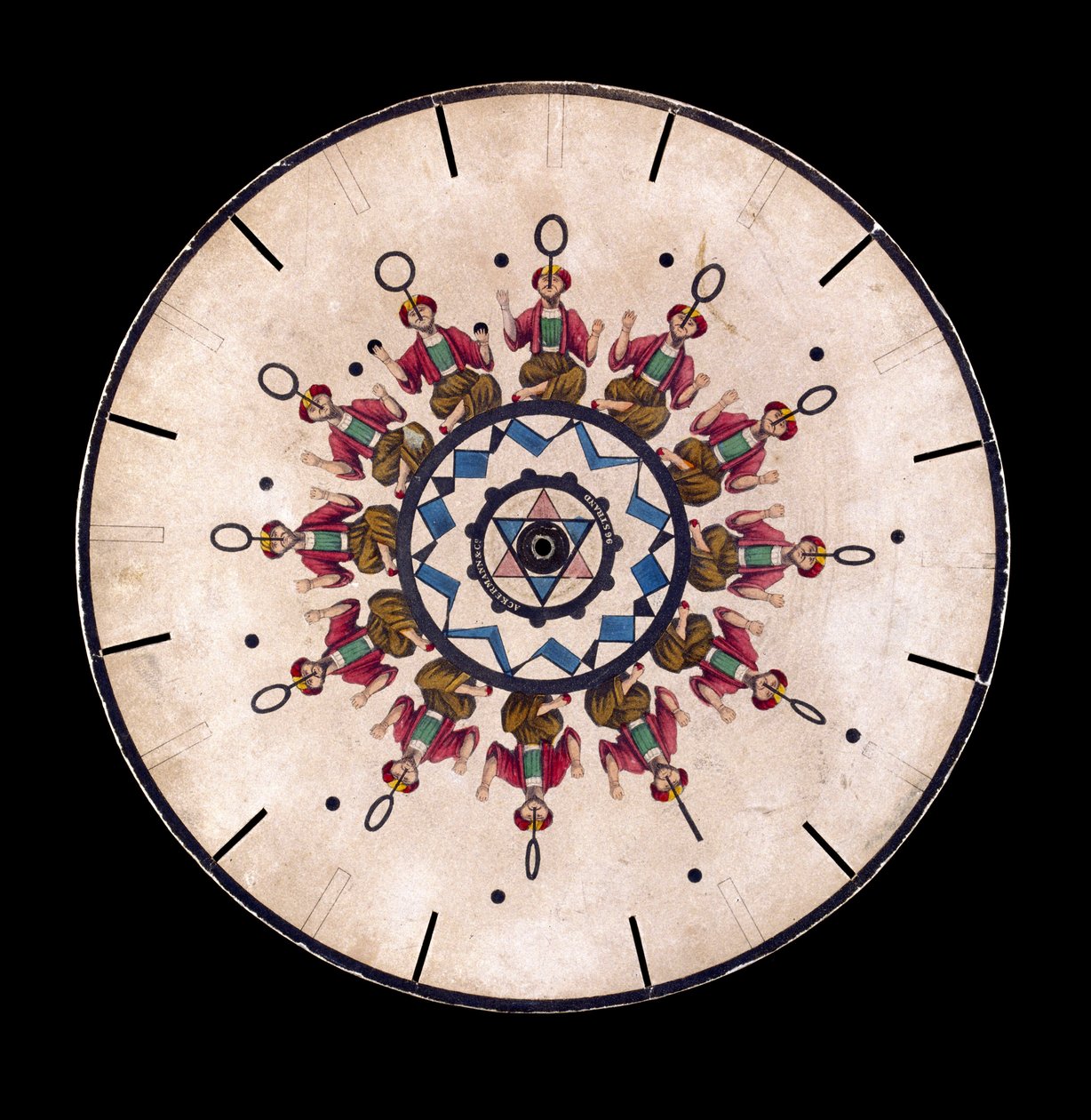 Phenakistiscope (Phenakistoscope) disk viser en jonglør, c 1830 af Unbekannt