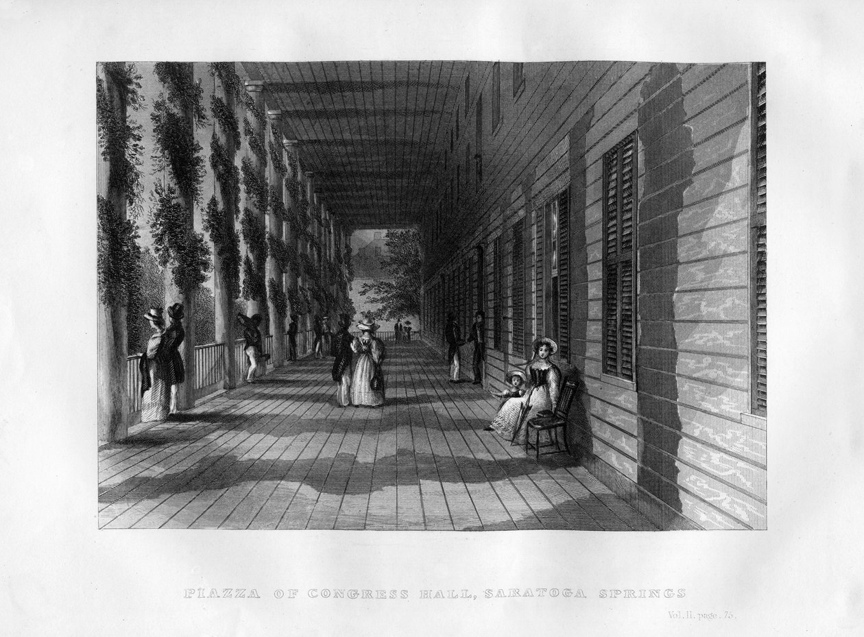 Piazza of Congress Hall, Saratoga Springs, New York State, 1855 af Unbekannt