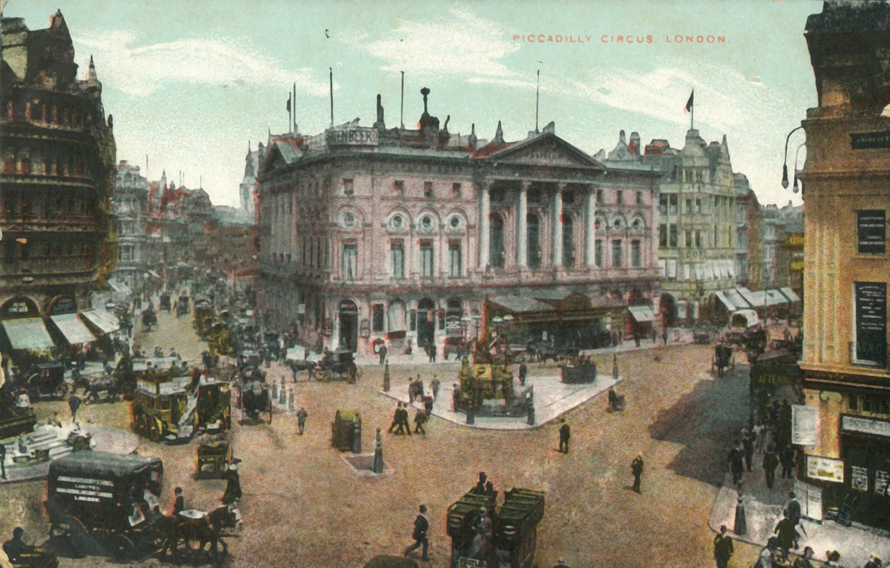 Piccadilly Circus, London, slutningen af det 19.-begyndelsen af det 20. århundrede. af Unbekannt