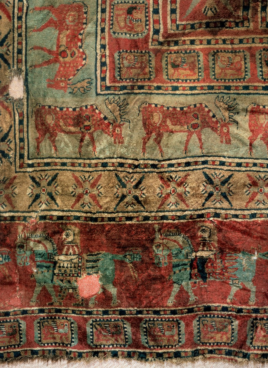 Pile Carpet Detail: Dådyr og ryttere, 5.-4. århundrede f.Kr af Unbekannt