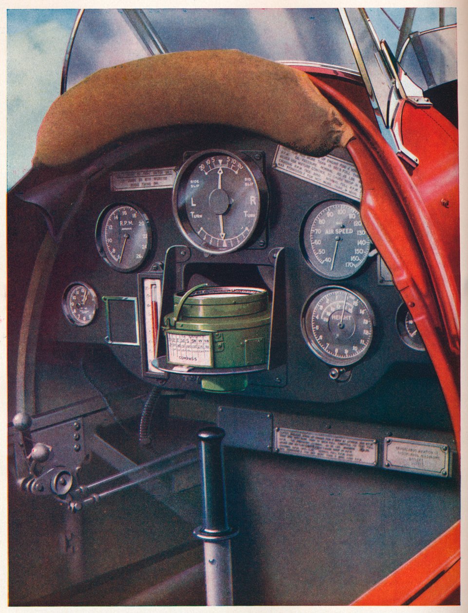 Pilotcockpit af en Tiger Moth udstyret til blindflyvning, c1936 c1937 af Unbekannt