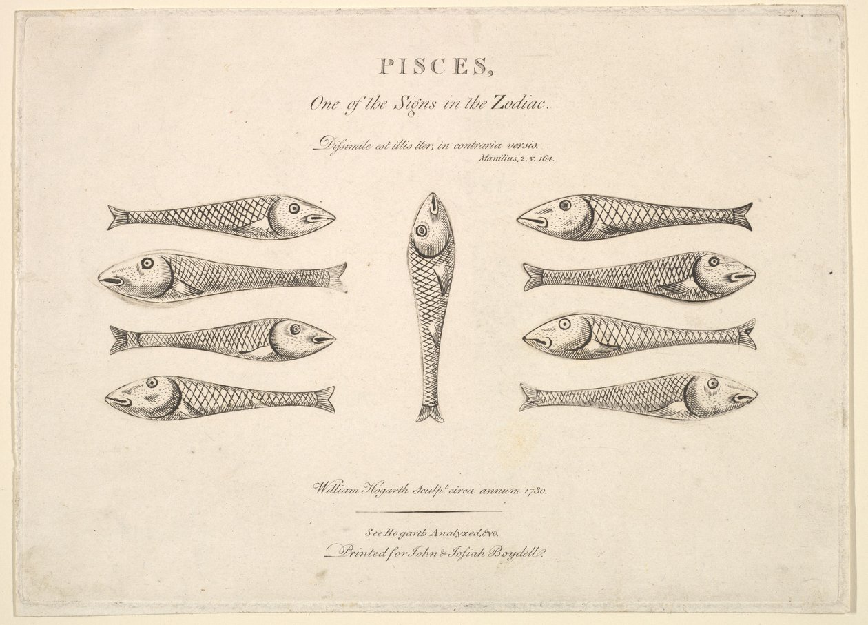 Fiskene: Hogarths Quadrille Fish, ca. 1730. af Unbekannt