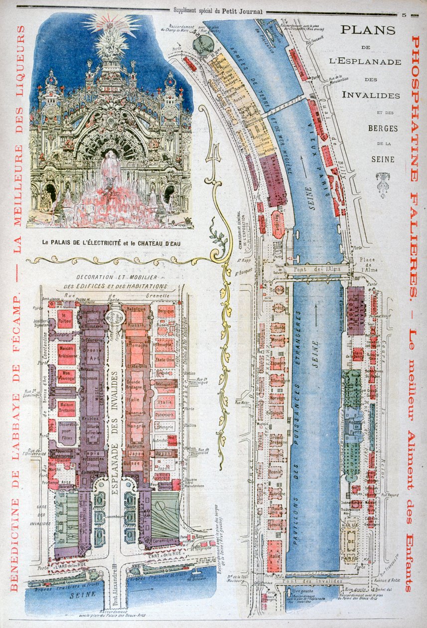 Plan for Esplanade des Invalides, Verdensudstillingen i 1900, Paris, 1900 af Unbekannt
