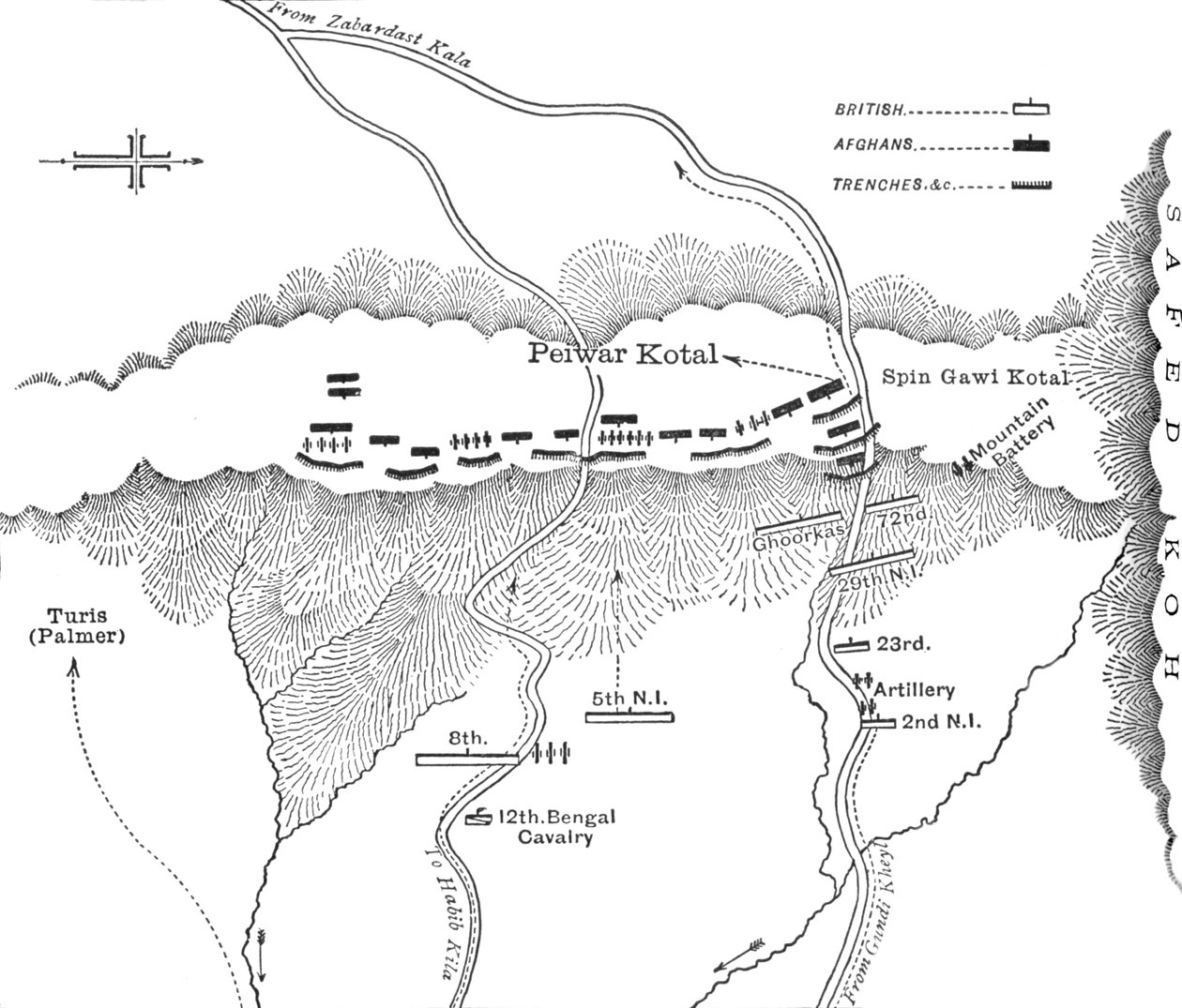 Plan for angreb på Peiwar Kotal 2. december 1878, c1880 af Unbekannt
