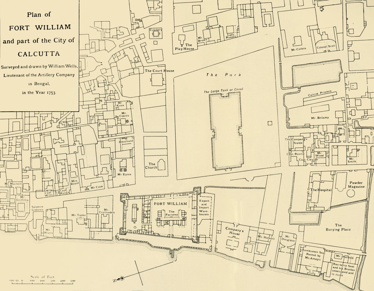 Plan af Fort William og en del af byen Calcutta, 1925. af Unbekannt