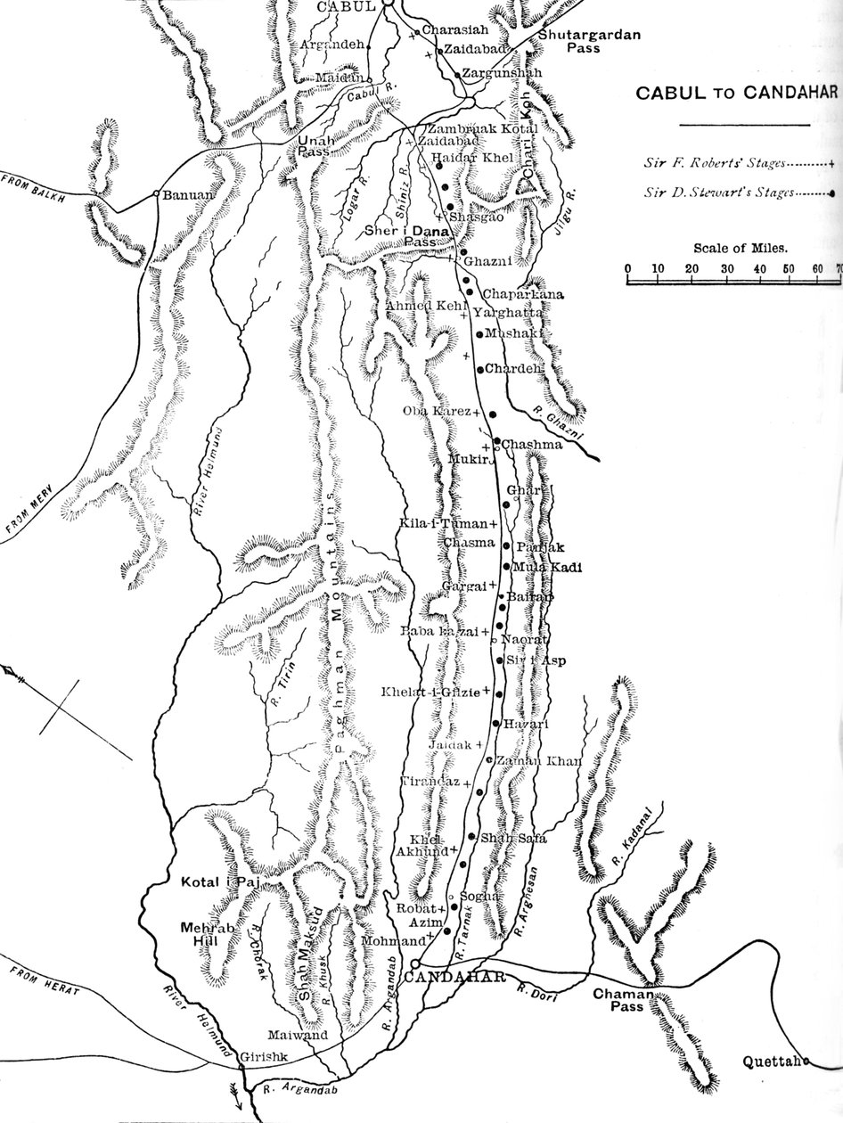 Plan for General Roberts March fra Kabul til Kandahar, c1880 af Unbekannt