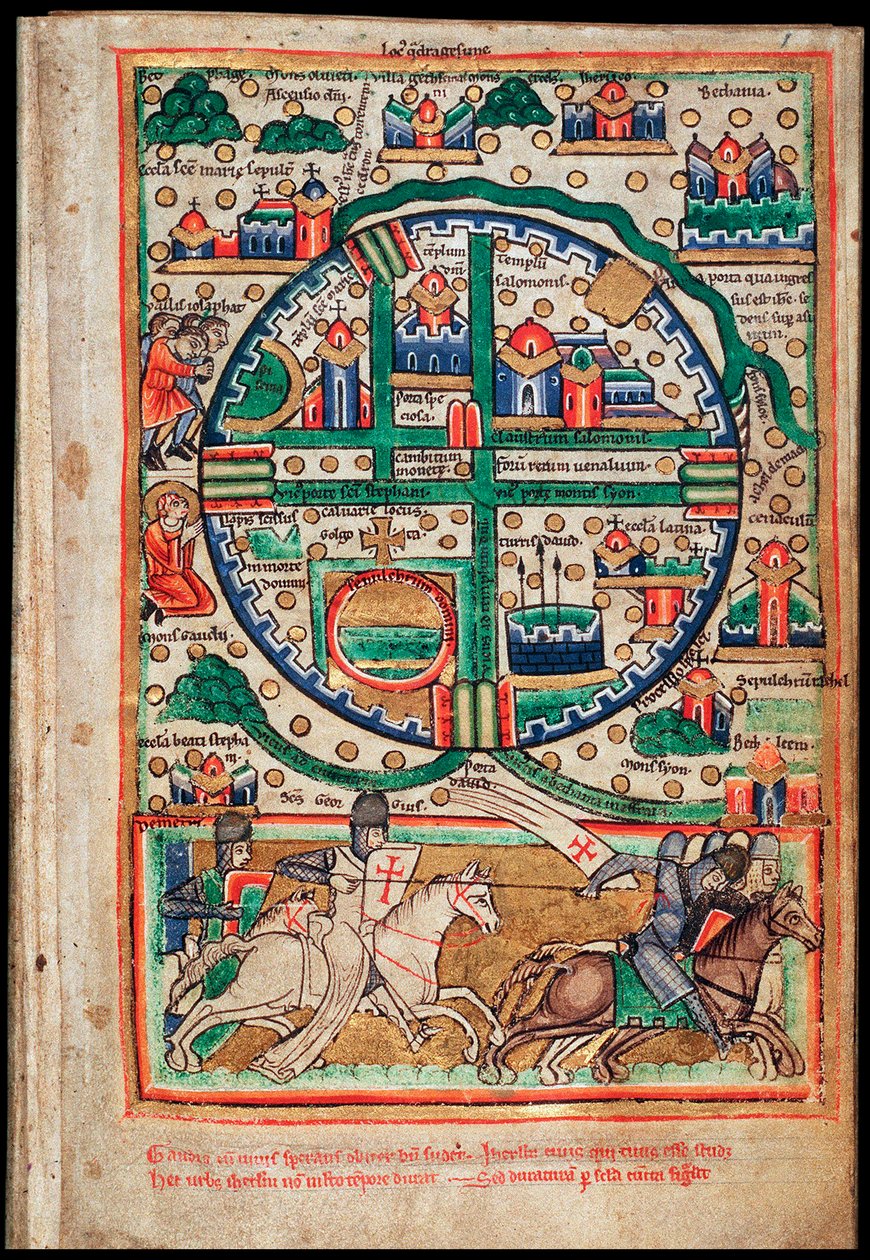 Jerusalems plan. Psalter fragment, ca 1200 af Unbekannt
