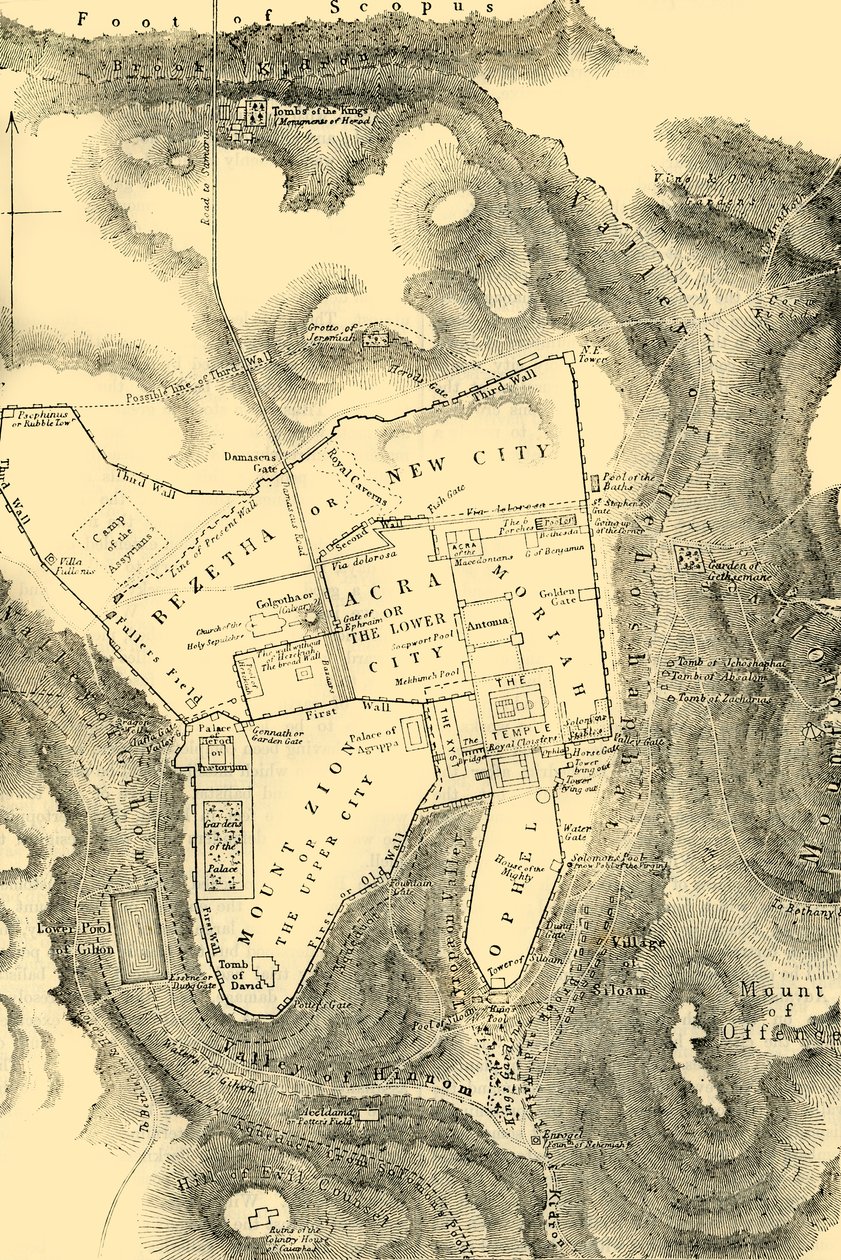 Plan over Jerusalem i det første kristne århundrede, 1890. af Unbekannt