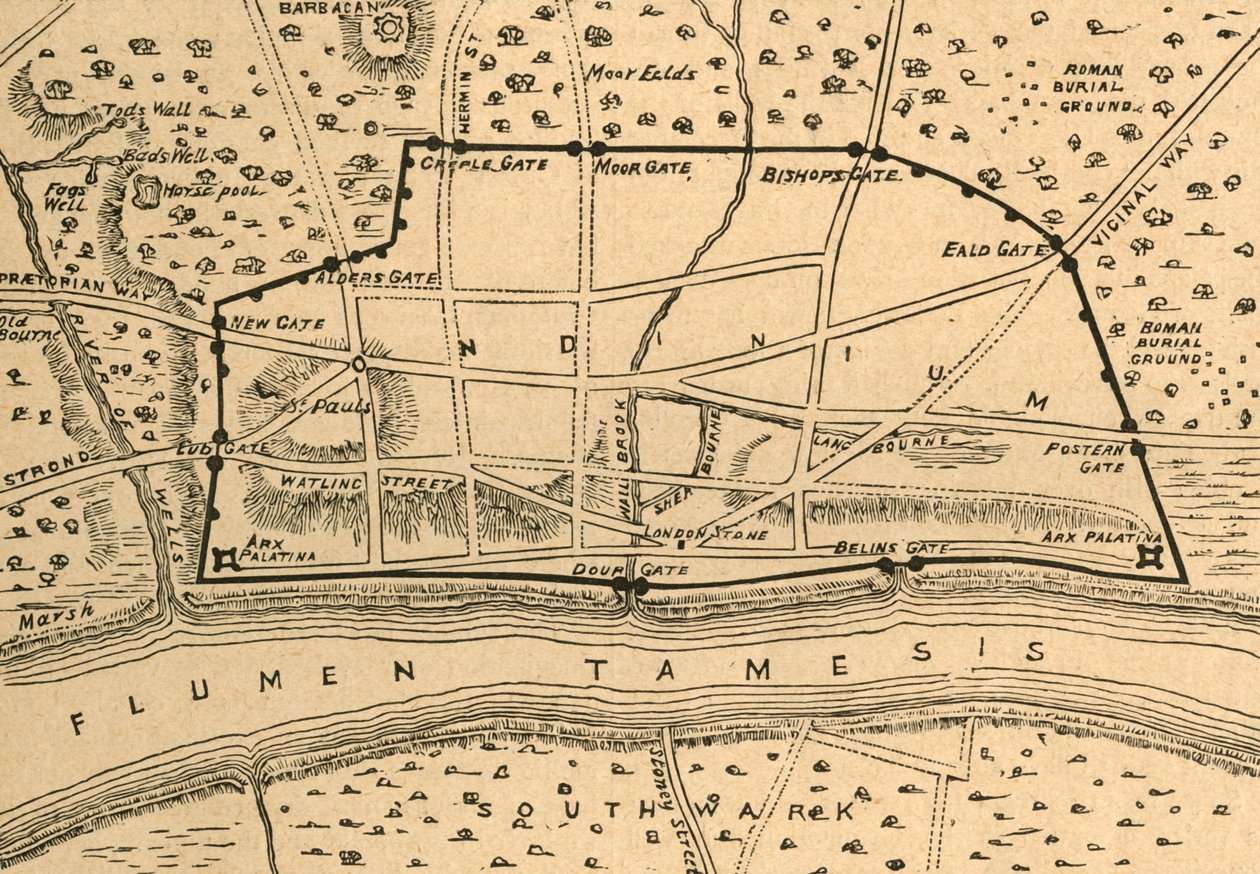 Plan over det romerske London, 1897. af Unbekannt