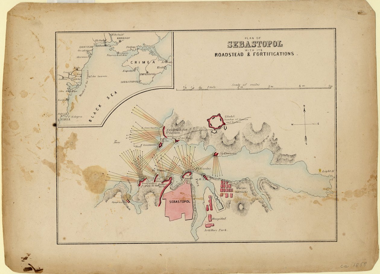 Plan over Sevastopol med dens rede og befæstninger, ca. 1858 af Unbekannt