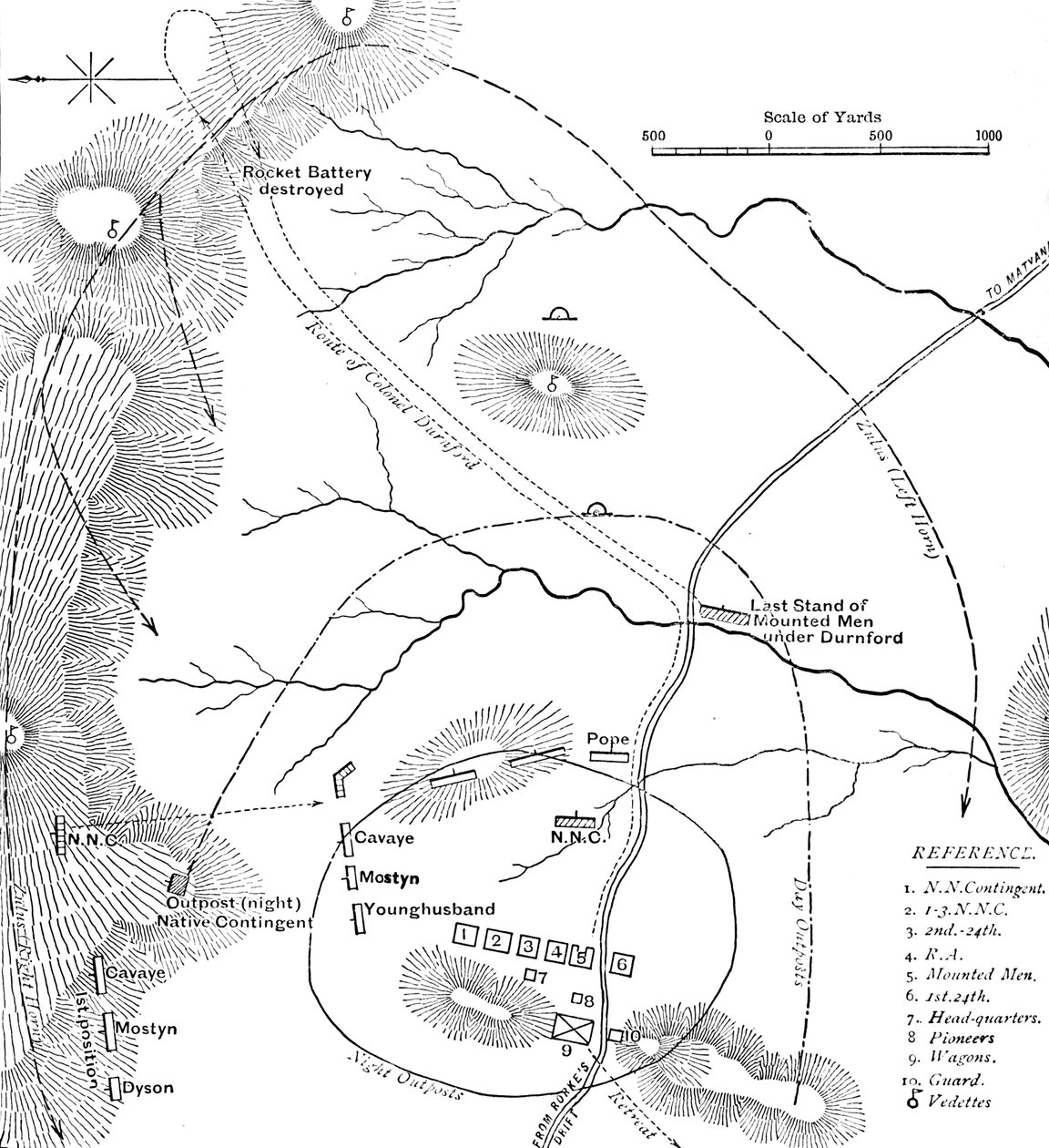 Plan for slaget ved Isandhlwana, 22. januar 1879, c1880 af Unbekannt