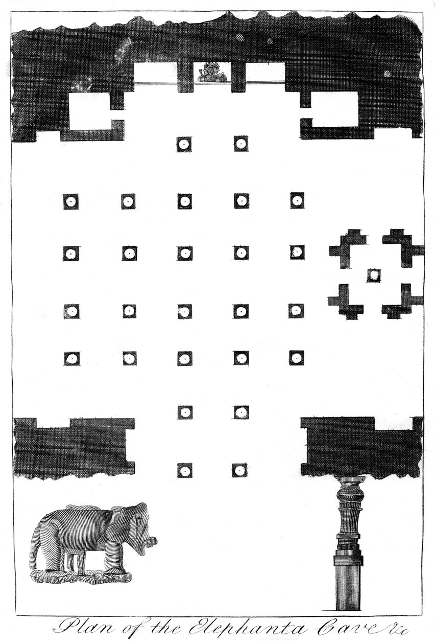 Plan over Elephanta-hulerne, Indien, 1799 af Unbekannt