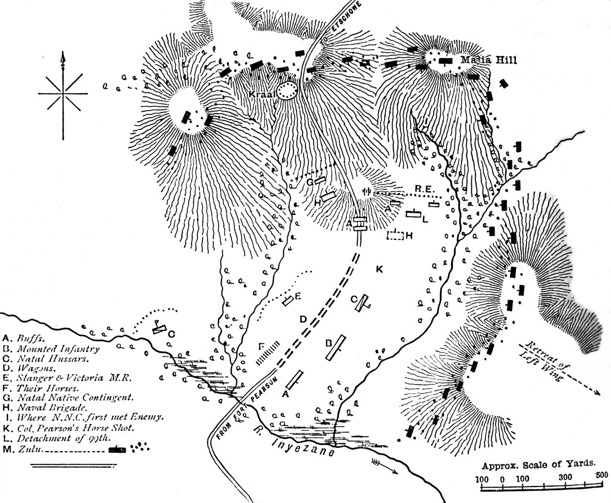 Plan for kampen ved Inyezane, 22. januar 1879, c1880 af Unbekannt