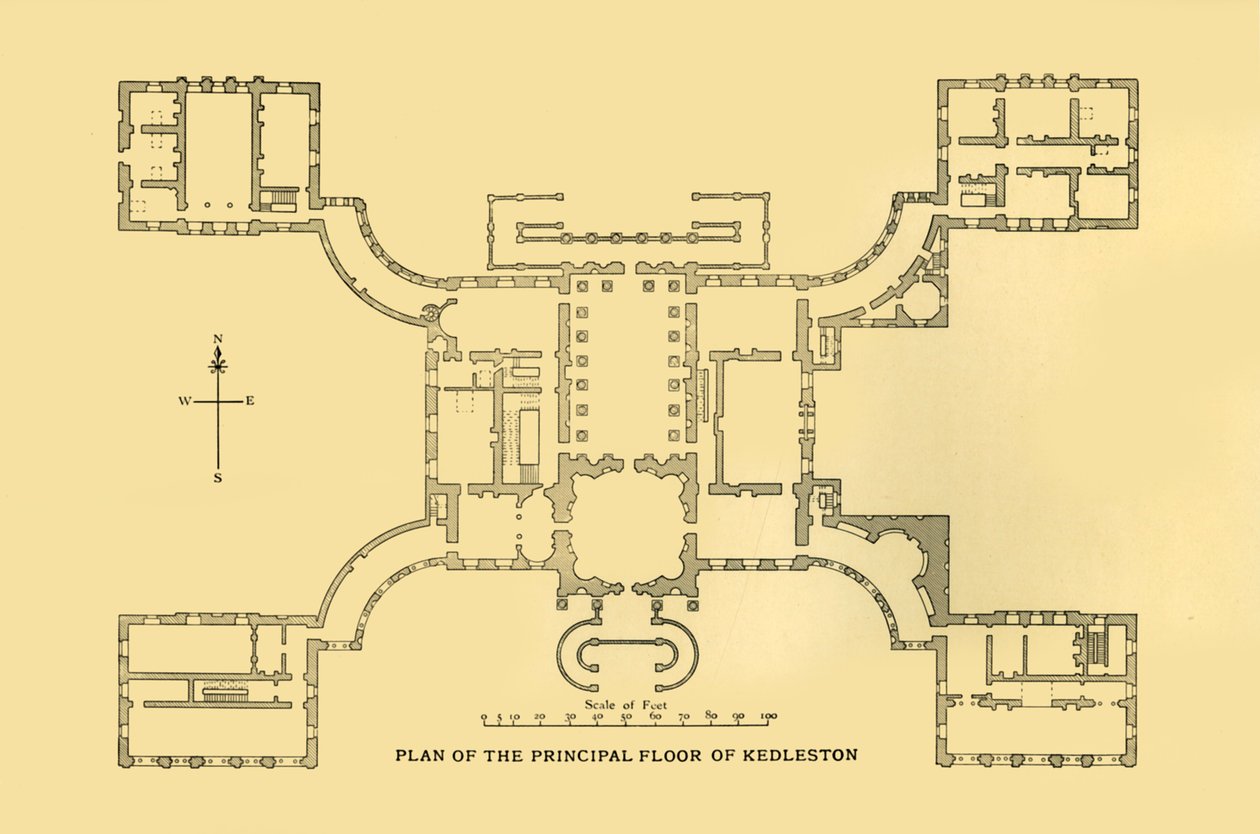 Plan over hovedetagen i Kedleston, 1925. af Unbekannt
