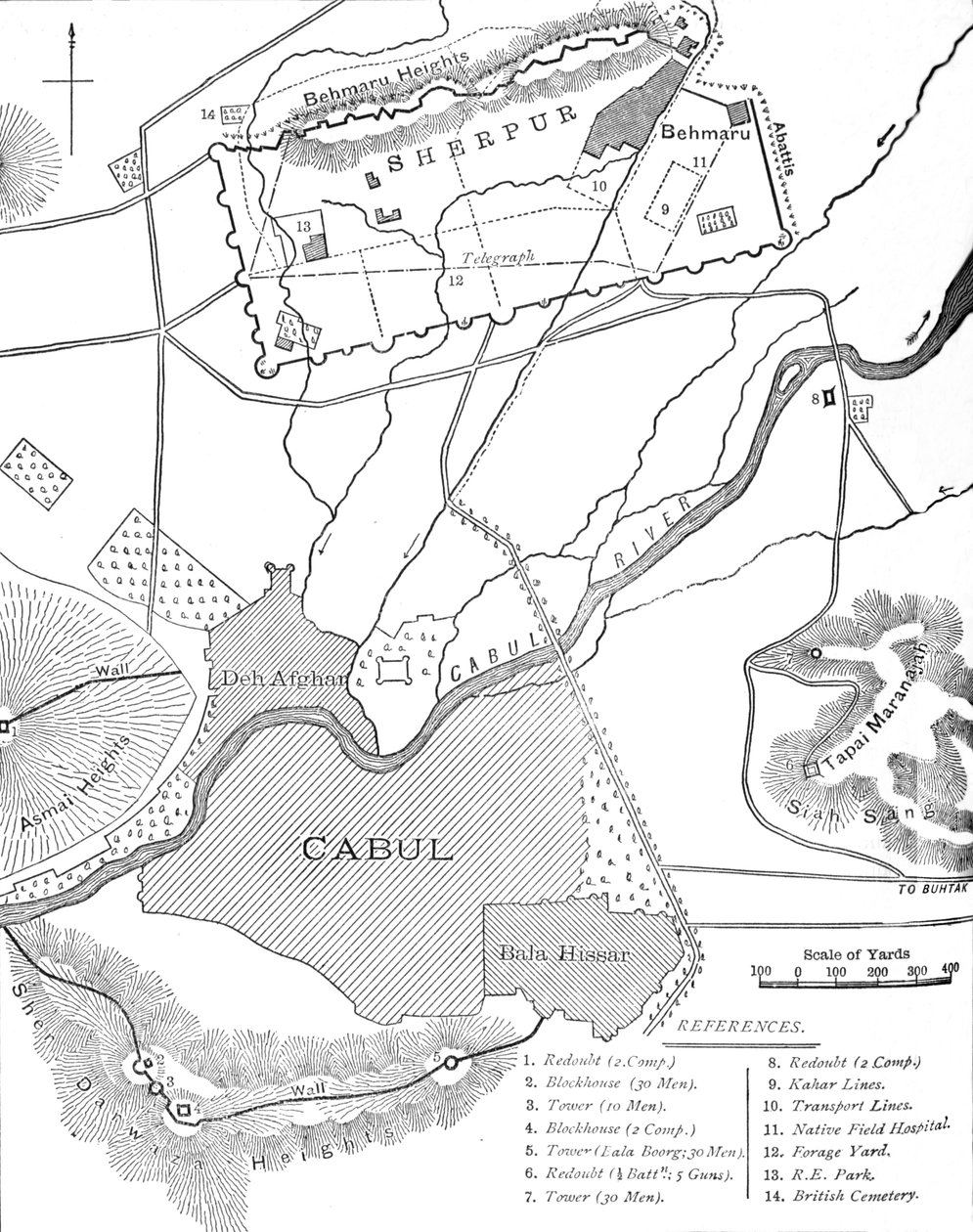 Plan over Sherpur-kantonerne, c1880 af Unbekannt
