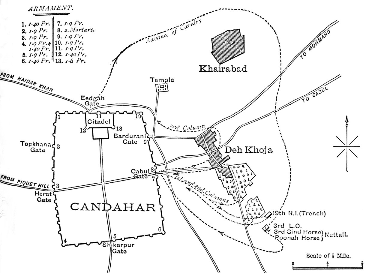 Plan over sortien fra Candahar, 16. august 1880, c1880 af Unbekannt