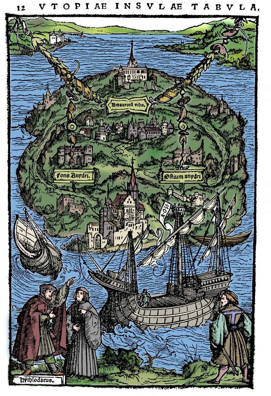 Plan over øen Utopia, 1518 af Unbekannt