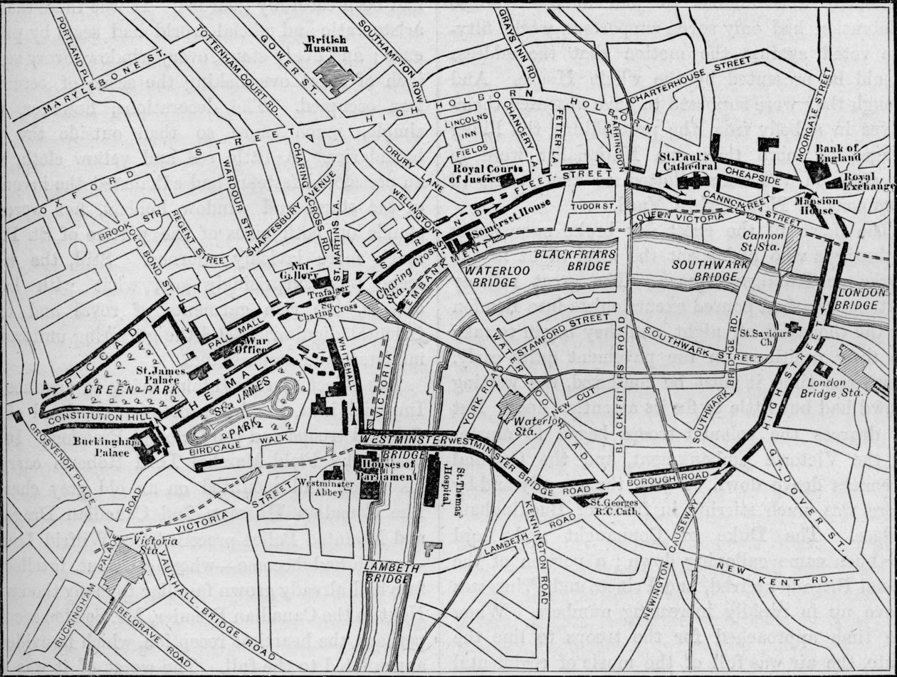 Plan over ruten for Queens procession på Diamond Jubilee Day, London, 1897 1906 af Unbekannt