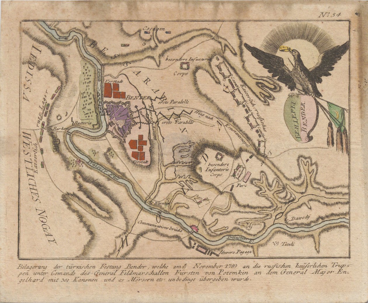 Plan for den russiske hærs belejring af den tyrkiske fæstning Bender i november 1789, 1789. af Unbekannt