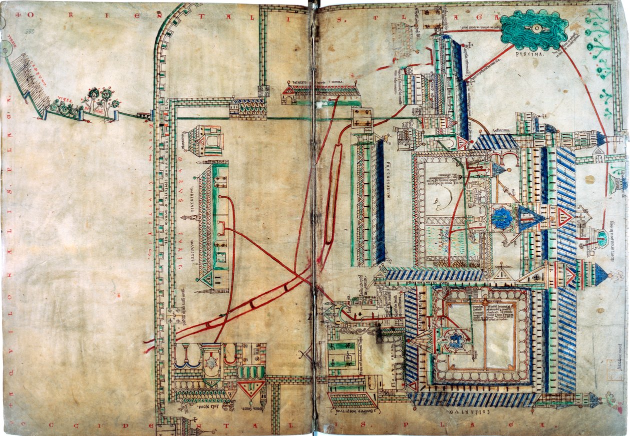Plan over vandforsyningssystemet til Canterbury Cathedral, c1150 af Unbekannt