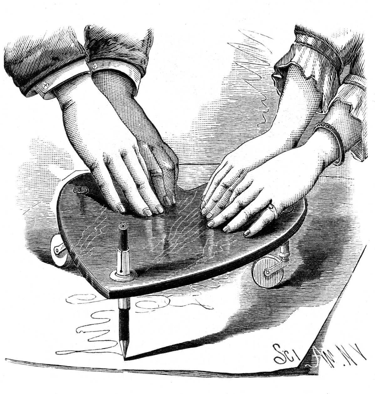 Planchette eller ouija board, 1885 af Unbekannt