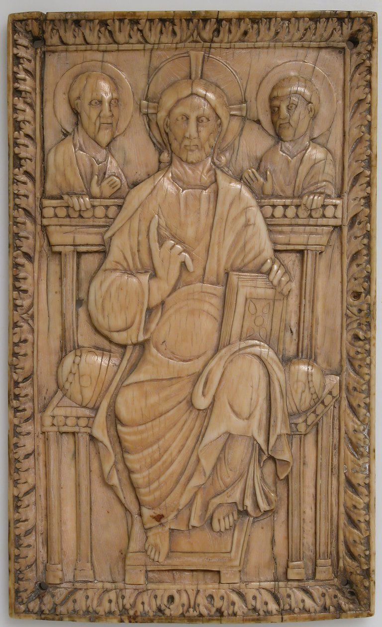 Plade med Kristus på tronen med to apostle, karolingisk, 850-875. af Unbekannt
