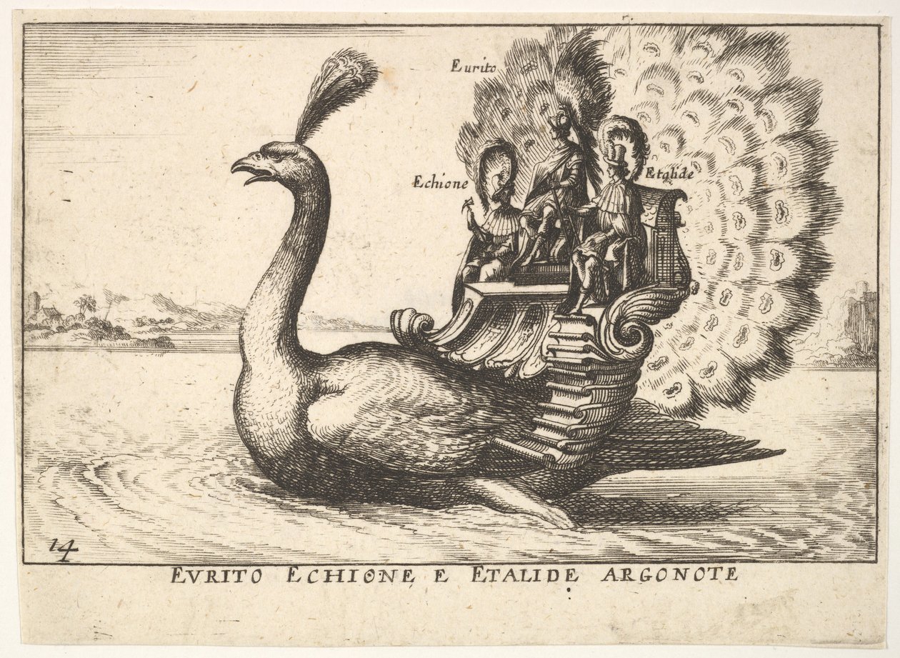 Plade 14: Argonauterne Eurytus, Echion og Aethalides Eurito Echione e Etalide Argonote..., 1664 af Unbekannt