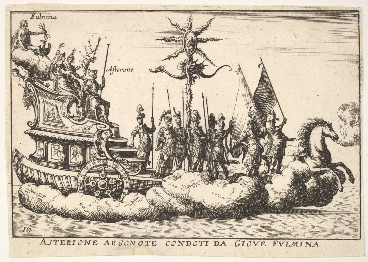 Plade 16: Argonaut Asterion ledet af en ung lynfigur Asterione argonote con..., 1664. af Unbekannt