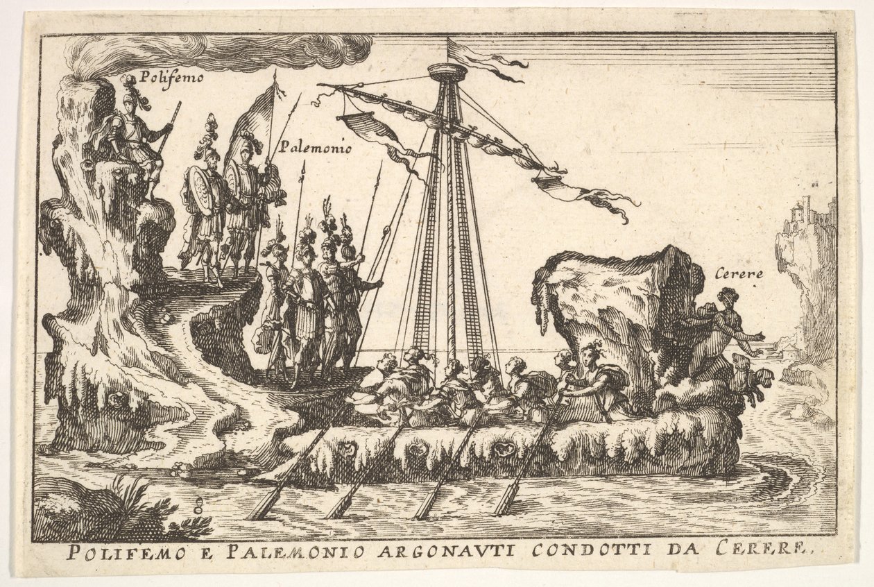 Plade 8: Polyphemus og Palemonius ledet af Ceres Polifemo og Palemonio Argonauti dirigeret d ..., 1664. af Unbekannt