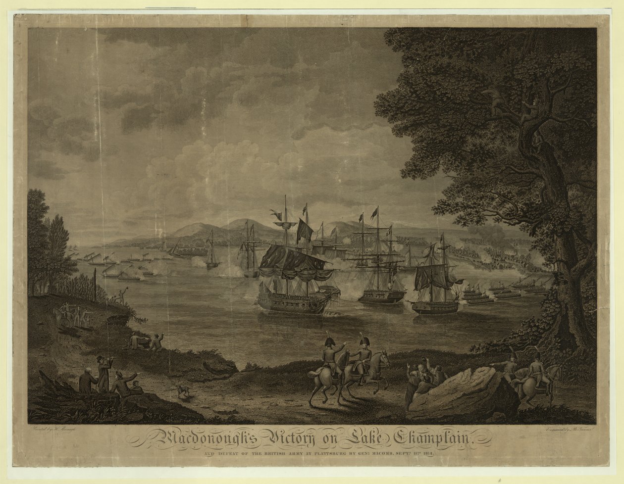 Plattsburgh søslag på Lake Champlain, amerikansk flåde kommanderet af Thomas Macdonough besejrer den britiske flåde, 11. september af Unbekannt