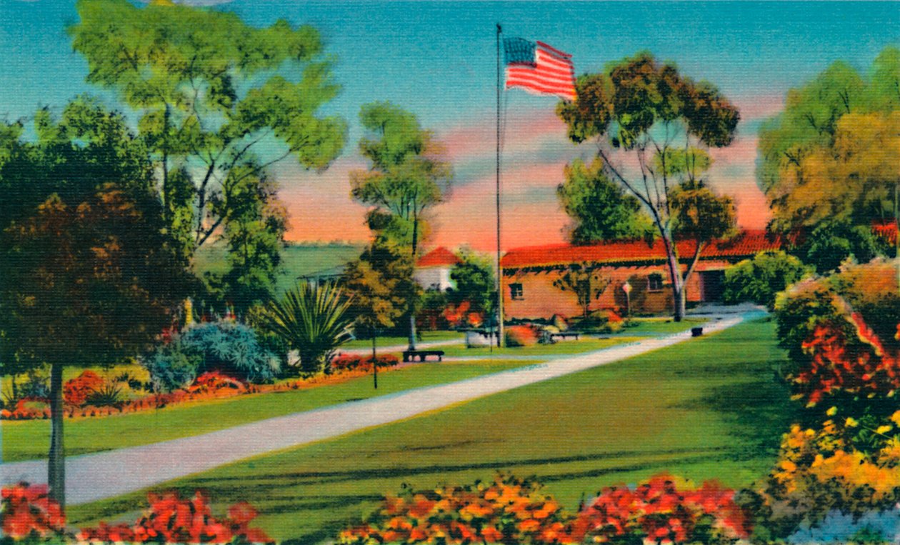 Plaza, hvor det første amerikanske flag i Californien blev rejst i 1846. San Diego, Californien, c194 af Unbekannt