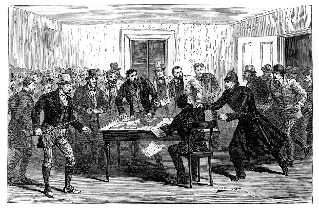 Politi razzia på National Rent Offices i Loughrea, Irland, 1887 af Unbekannt