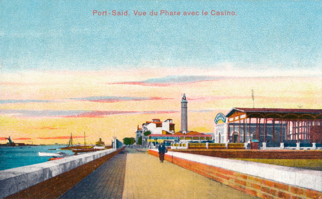 Port Said. Udsigt over fyrtårnet med kasinoet, c1900 af Unbekannt