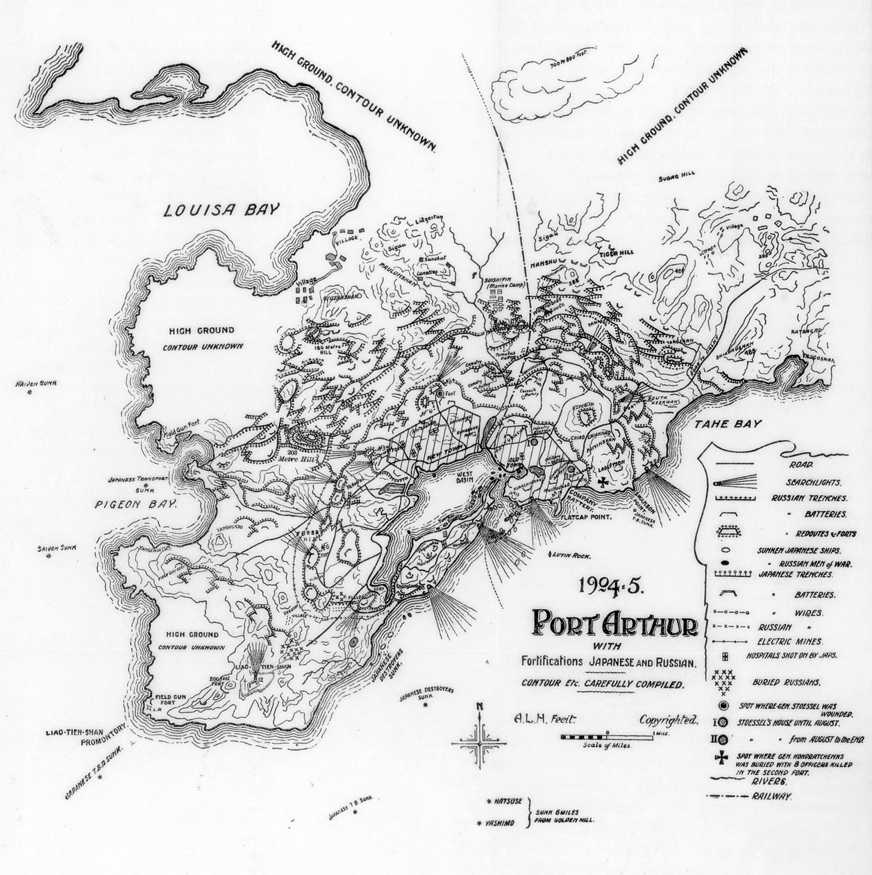 Port Arthur, Manchuriet, viser japanske og russiske befæstninger, russisk-japanske krig, 1905 af Unbekannt